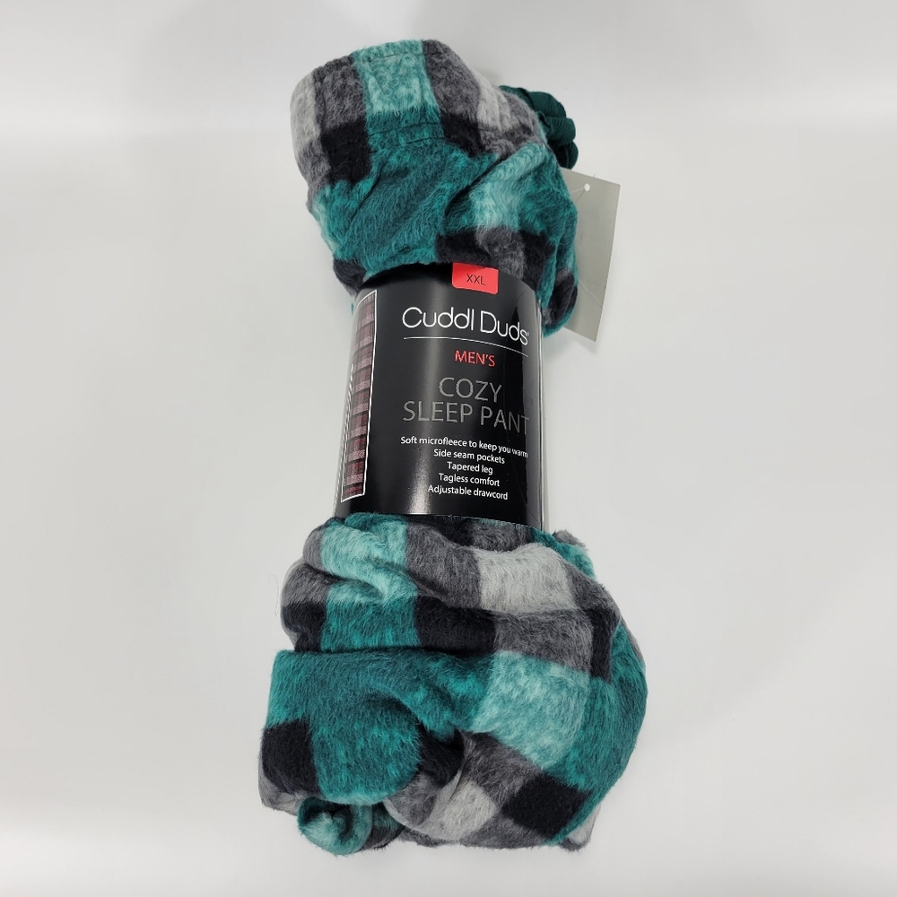 Cuddl Duds Cozy Fleece Lounge Sleep Pants Plaid Green Black Mens 2XL Pockets
